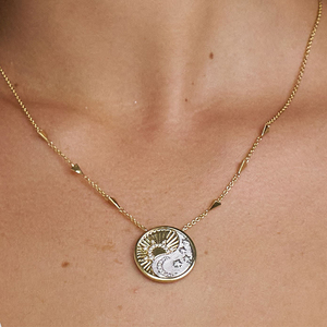Gemnel Cubic Zirconia <span class=keywords><strong>Terra</strong></span> MEDALLION สร้อยคอท้องฟ้าสีเงินพระจันทร์เสี้ยวและสร้อยคอจี้ดวงอาทิตย์สีทอง - Product Image 6