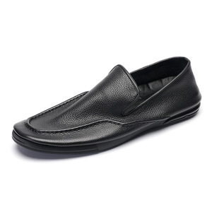 Aibuois Mocassins en cuir pour hommes à bout rond, à enfiler, semelle en caoutchouc, chaussures d'été respirantes - Product Image 4