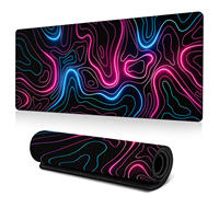 Tapis de Souris XL XXL Noir Blanc Néon Marbre Antidérapant – Modèle Très Vendu avec Impression de Lignes – Tapis de Bureau