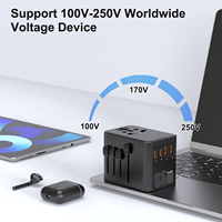 Adaptateur de voyage universel multifonction GaN 65W avec 2 ports USB-A + 2 ports USB-C, convertisseurs internationaux, prises UK AUS US EU, chargeur de voyage