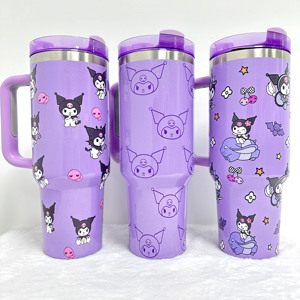 Vaso térmico de acero inoxidable de 40 oz con asa, diseño de dibujos animados, al por mayor, para niñas, reutilizable, bonita botella de agua. - Product Image 6