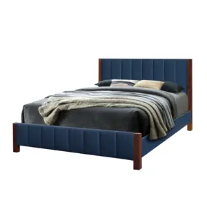 เตียงไม้แท้พร้อมผ้าลินินสีฟ้า,เตียงขนาดเตียงคู่ดีไซน์ล่าสุดดีไซน์ล่าสุด