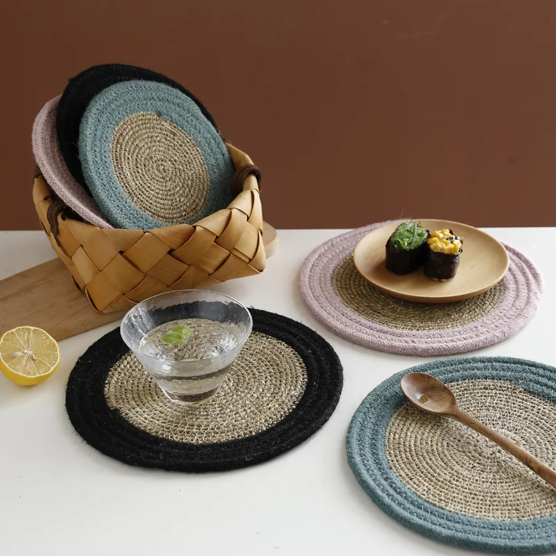 Litian Hand Woven Jute Round Placemat Dinning Table Mats Grass Place Mats