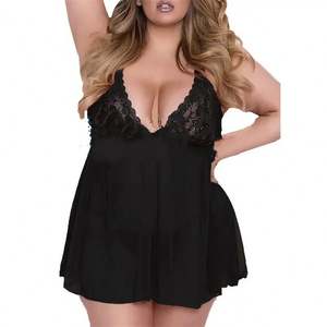 Plus Size 5XL Frauen Pyjama Set Fat Girl Dessous Transparente Open Chest Lace Kostüme Unterwäsche Sexy Chiffon Nachthemd - Product Image 4