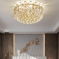 Luminaires de plafond ronds en cristal, lustres LED de luxe en or de haute qualité pour hôtels, salons et chambres.