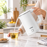 Bouilloire Électrique Portable en Acier Inoxydable Double Couche à Chauffage Rapide 1500W, Arrêt Automatique, 1.8L-2L, Usage Domestique, Vente en Gros