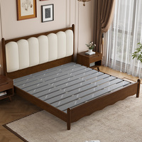 Lit double en bois massif de style rétro américain avec cadre haut et baldaquin, design ondulé, capitonné à la française, pour chambre principale, démontable