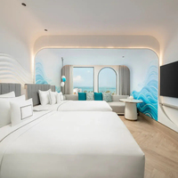 Projet de mobilier hôtelier : Chambre d'hôtes 5 étoiles, lit double en tissu, design moderne, lit de luxe pour hôtel, ensembles de meubles de chambre d'hôtel