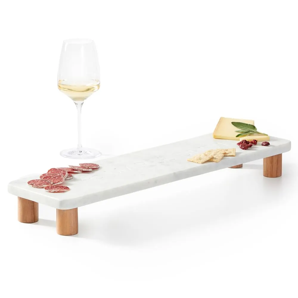 Tabla navideña para quesos, bandeja para servir de mármol de madera, asas con patas que incluyen cuchillo y tenedor, bandeja decorativa para servir de madera de acacia