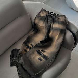 Jeans casuales retro de calle personalizados de gama alta para hombres, <span class=keywords><strong>tratamiento</strong></span> de lavado y desgastante, 300 gramos, estilo holgado. - Product Image 6