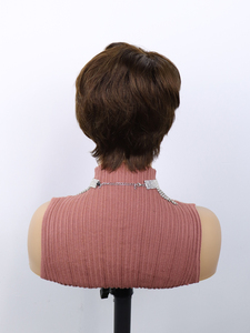 Parrucca economica con capelli umani a Bob corti con <span class=keywords><strong>frangetta</strong></span> <span class=keywords><strong>bionda</strong></span> Highlight naturale capelli ondulati parrucca senza lacci vera colla a taglio Pixie - Product Image 6