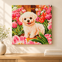 Kit de Peinture Diamant KS Craft Chien Mignon Motif Floral, avec Diamants Spéciaux, Art Diamant Animal DIY, Décoration Murale, Cadeau