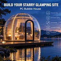 Sejour de luxe en bord de lac, maison bulle transparente en PC pour hôtel-resort, glamping avec éclairage LED chaud et montage rapide