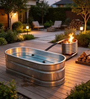 Baignoire de trempage extérieure en bois à chauffage au feu, à monter soi-même, en cuve galvanisée avec chauffage à serpentin pour jardin