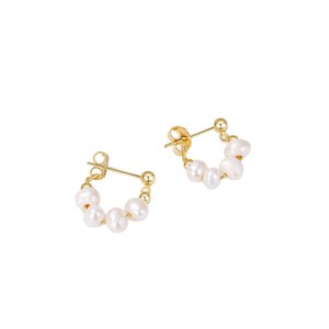Boucles d'oreilles Dinle Pearl Huggie en argent sterling 925 avec perles d'eau douce naturelles pour femmes, à porter au quotidien - Product Image 3