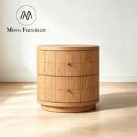 Table de chevet moderne ronde en bois massif avec 2 tiroirs, armoire de chevet en chêne moderne pour chambre à coucher, hôtel, maison