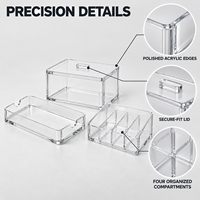 Organisateur de rangement de salle de bain en acrylique transparent résistant aux UV, ensemble de 3 pièces, boîte à couvercle, plateau, étagère à compartiments, pour maquillage, bijoux, découpe