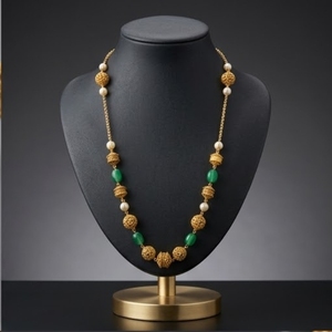 Collar Mala Antiguo de Plata 925 con Cuentas Verdes y Detalles de Perlas, Joyería Étnica Tradicional para Mujer - Product Image 4
