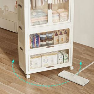 Foldable Plastic Food Container Multifunction Classic Design for Living Room Storage Portable Cupboard with <b>Double</b> Cabinet - Product Image 2