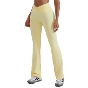 OEM Women's Quick Dry High-Waisted <b>Flared</b> <b>Leggings</b> Nylon/Spandex Brushed Shaping Ruched Detail Running Fitness <b>Yoga</b> <b>Legging</b> - Product Image 3