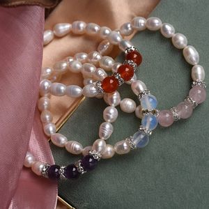 Pulsera de Perlas de Agua Dulce Naturales Amelia, 8-9mm, Elástica, con Cuentas, 4 Diseños, Blanca, Multicolor, Perlas Tipo Patata - Product Image 4