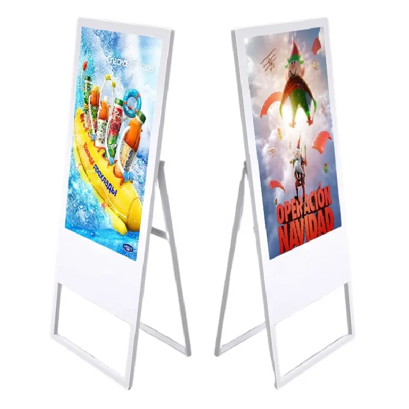 Papan Reklame Digital Portabel Android, Tampilan Digital Poster LED LCD Iklan Digital Portabel 32 43 49 55 Inci Berdiri Bebas Dalam Ruangan