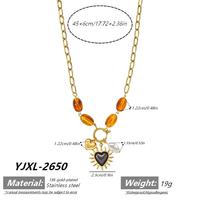 Collier en acier inoxydable avec perles de résine ambrée, breloque cœur noir soleil, fausse perle, fermoir OT plaqué or 18 carats, bijoux inaltérables