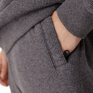 Ensemble de sweat-shirt en coton gris uni pour homme, col rond, pull-over, pantalon de jogging, coupe régulière, vêtements décontractés d'automne, tissu tricoté respirant - Product Image 5