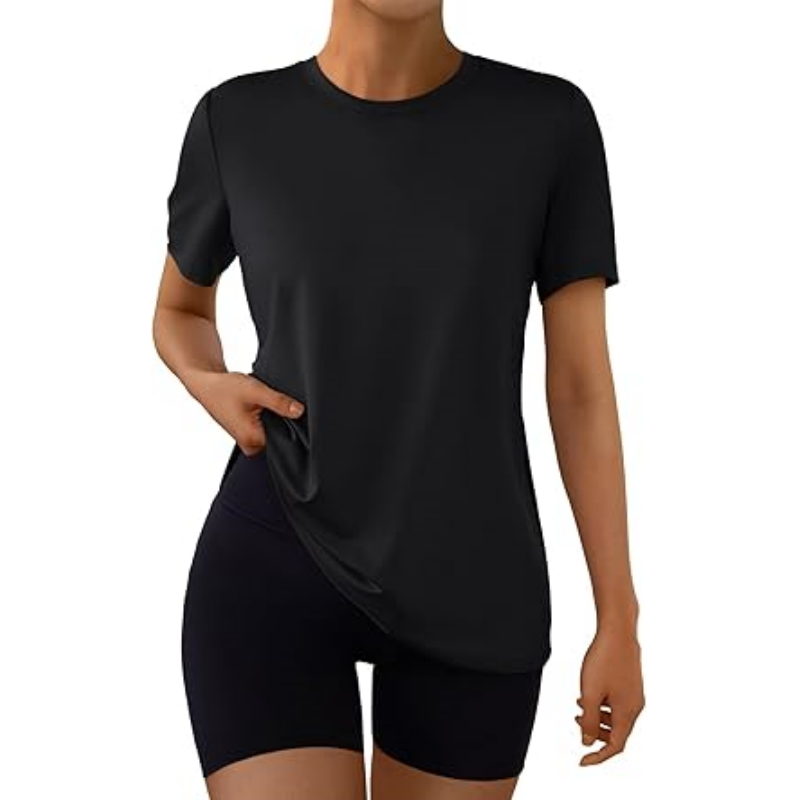 Women's Sports T-shirt Summer Polyester Spandex Short Sleeve Quick Dry Loose Fit Athletic Yoga Top