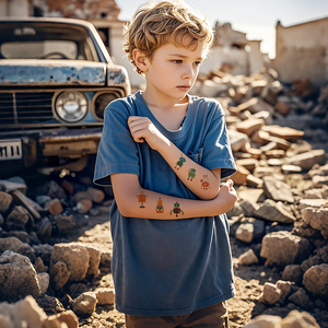 Pegatinas de <span class=keywords><strong>tatuaje</strong></span> de Robot de dibujos animados a prueba de sudor impermeables para niños, tatuajes faciales ecológicos para niños - Product Image 2