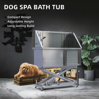 Station de toilettage professionnelle pour chiens en acier inoxydable avec rampe, douche extérieure, baignoire spa pour animaux de compagnie avec élévateur électrique de 50 pouces