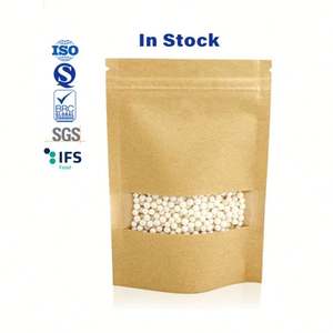 Stock Compostable Brown Kraft Paper Sealable <b>Bag</b> with Window Stand-Up Pouch for Dried Fruit and Salad Food Package - Product Image 1