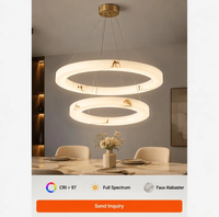 Lustre LED moderne à spectre complet CRI 97, suspension annulaire à deux niveaux, luminaire de plafond en faux albâtre pour salon et hôtel