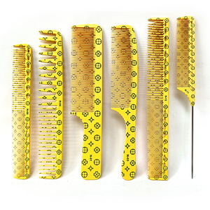Grabado láser amarillo peluquería barberos salón cepillo de pelo corte de pelo peine conjunto peluquería accesorios corte de pelo peine superior plano - Product Image 1