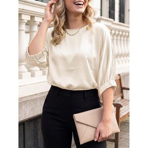 Womens Silk Satin Blouse Batwing Sleeve Loose Fit Boat Neck <b>Top</b> Work Casual Dressy Shirt 100% Silk Elastic Fabric - Product Image 4