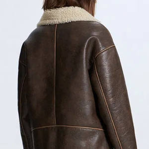 Chaqueta de Cuero para Mujer, Hecha en Fábrica, de Alta Calidad, Personalizada, Transpirable, para Invierno, con Forro de Piel, para Uso Casual, Tejido Crudo Sólido - Product Image 6