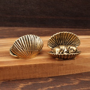 Ocean Series Metal Seashell Puppy Brass <b>Ornament</b> 2Pcs Desktop Decor Coastal Style Living Room Craft - Product Image 2
