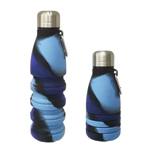 RTS 550 ml zusammenklappbare Wassersflasche Lebensmittelqualität Silikon auslaufsicher BPA frei Reise-Wasserflaschen mit Carabiner