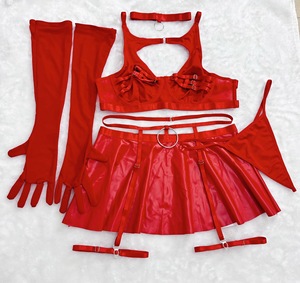 Set Lingerie Cosplay Kulit PU Rok Harness Berlubang Pakaian Intim - Product Image 6