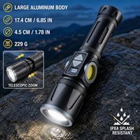 Lampe torche LED rechargeable 30W 1200LM avec zoom, lumière latérale COB, batterie externe Type C, magnétique, pour camping et situations d'urgence