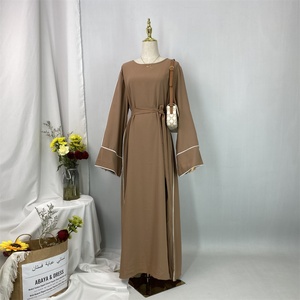 Vestido Musulmán para Mujer, Estilo Modesto Nida, Color Sólido con Línea Blanca a la Moda, Vestido Abaya Islámico para Damas 6472 # - Product Image 2