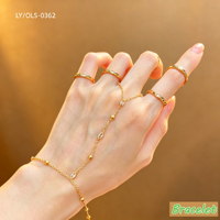 Bijoux pour femmes au style simple et tendance, plaqué or 18 carats, acier inoxydable 304/316, bracelet à perles carrées en zircon, bague, chaîne de doigt