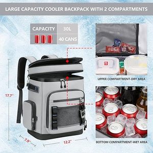 <strong>Backpack</strong> <strong>Cooler</strong>,40 Cans <strong>Cooler</strong> <strong>Backpack</strong> Insulated Waterproof&amp;Leak Proof,Soft <strong>Cooler</strong> Bag with 2 Compartments - Product Image 4