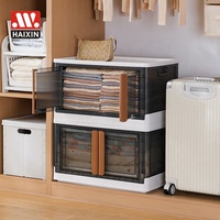Haixin Boîte de rangement pliable à deux portes en plastique, empilable, pour vêtements et jouets d'enfants, avec roulettes, pour pique-nique.