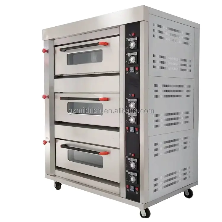 Hot Sale Pastry Baking Ovens/Gas Three Deck Six Tray Bread Bake Oven for Sale with Steam