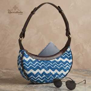 Handcrafted Chevron Crescent Bag Blue <b>Shoulder</b> Purse Half Moon Hobo Bag Boho Crossbody Bulk Export India - Product Image 6