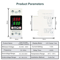 Protector de Sobretensión CA Monofásico SVC 15kVA Ajustable 63A con Relé de Monitoreo Multifunción para Carril DIN y Caja de Distribución con Pantalla