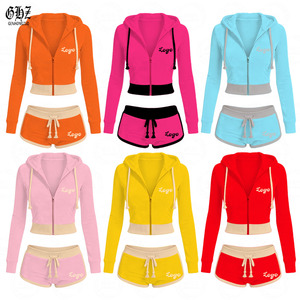 Completo da <span class=keywords><strong>donna</strong></span> in velluto casual personalizzato per ragazze alte, giacca in velluto e pantaloncini, set 2 pezzi, tute sportive - Product Image 1