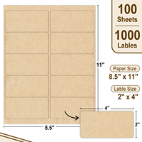 8,5x11 Zoll 10-fach Kraftpapier-Etikettenbögen, 2x4 Zoll BPA-freie Bedruckbare Aufkleber Laser- und Tintenstrahlkompatibel 100 Blatt/Packung