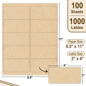 Hojas <span class=keywords><strong>de</strong></span> Etiquetas Adhesivas Kraft <span class=keywords><strong>de</strong></span> 8.5x11 Pulgadas, 10 Etiquetas por Hoja, 2x4 Pulgadas, Libres <span class=keywords><strong>de</strong></span> BPA, Imprimibles, Compatibles con Tinta Láser e Inyección <span class=keywords><strong>de</strong></span> Tinta, 100 Hojas/Paquete - Product Image 2